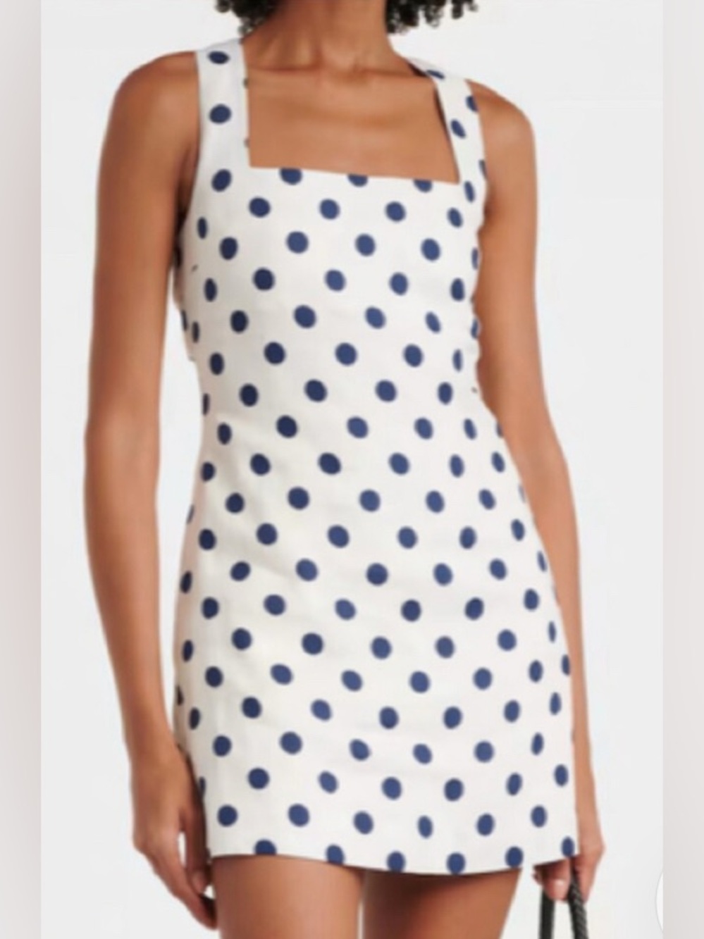 NAVY/WHITE POLKA DOT U NECK SLEEVELESS SHORT DRESS BY Callipygian. - US 6